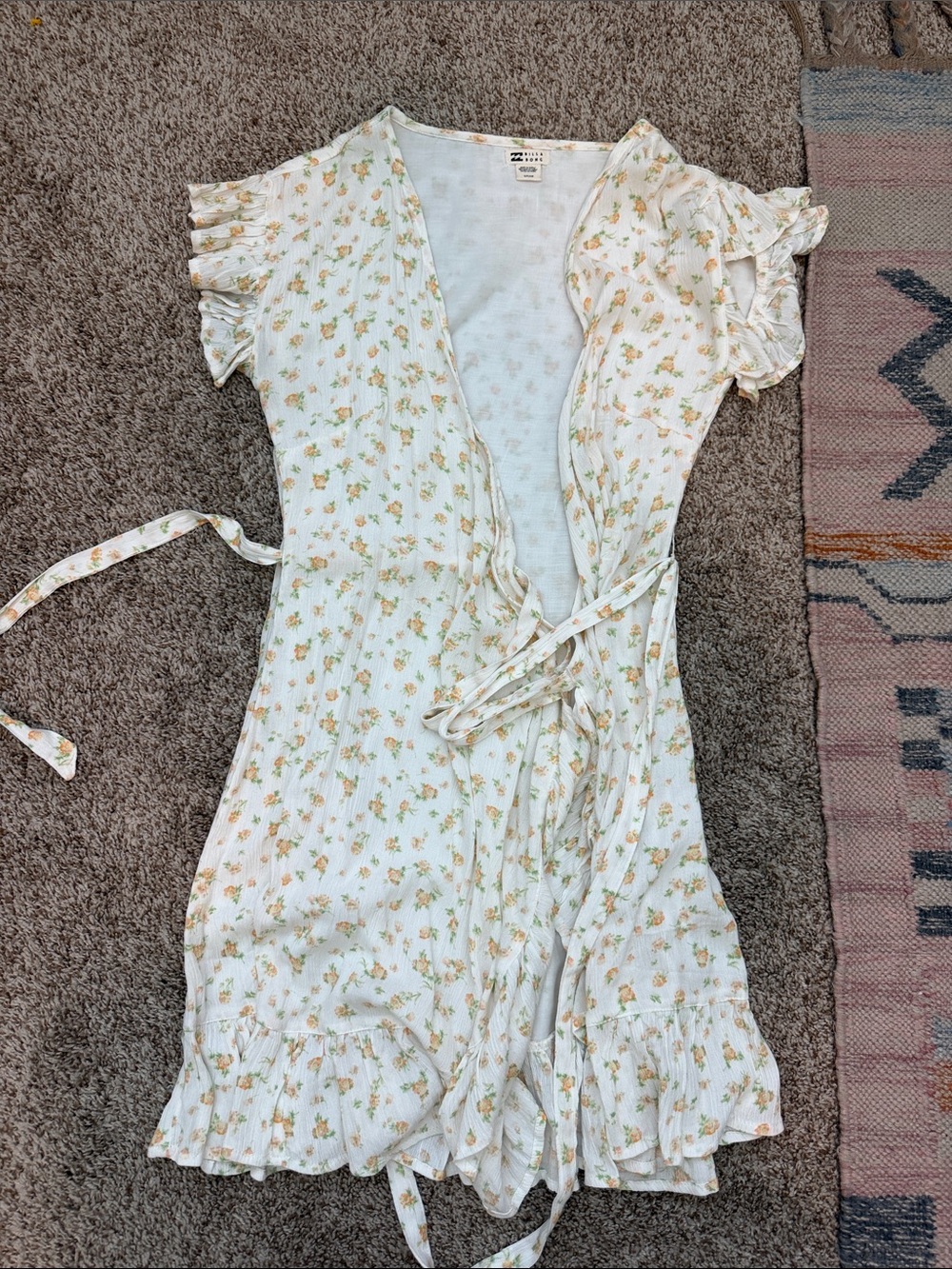 Billabong Cream Dress with Yellow and Green Floral Accents